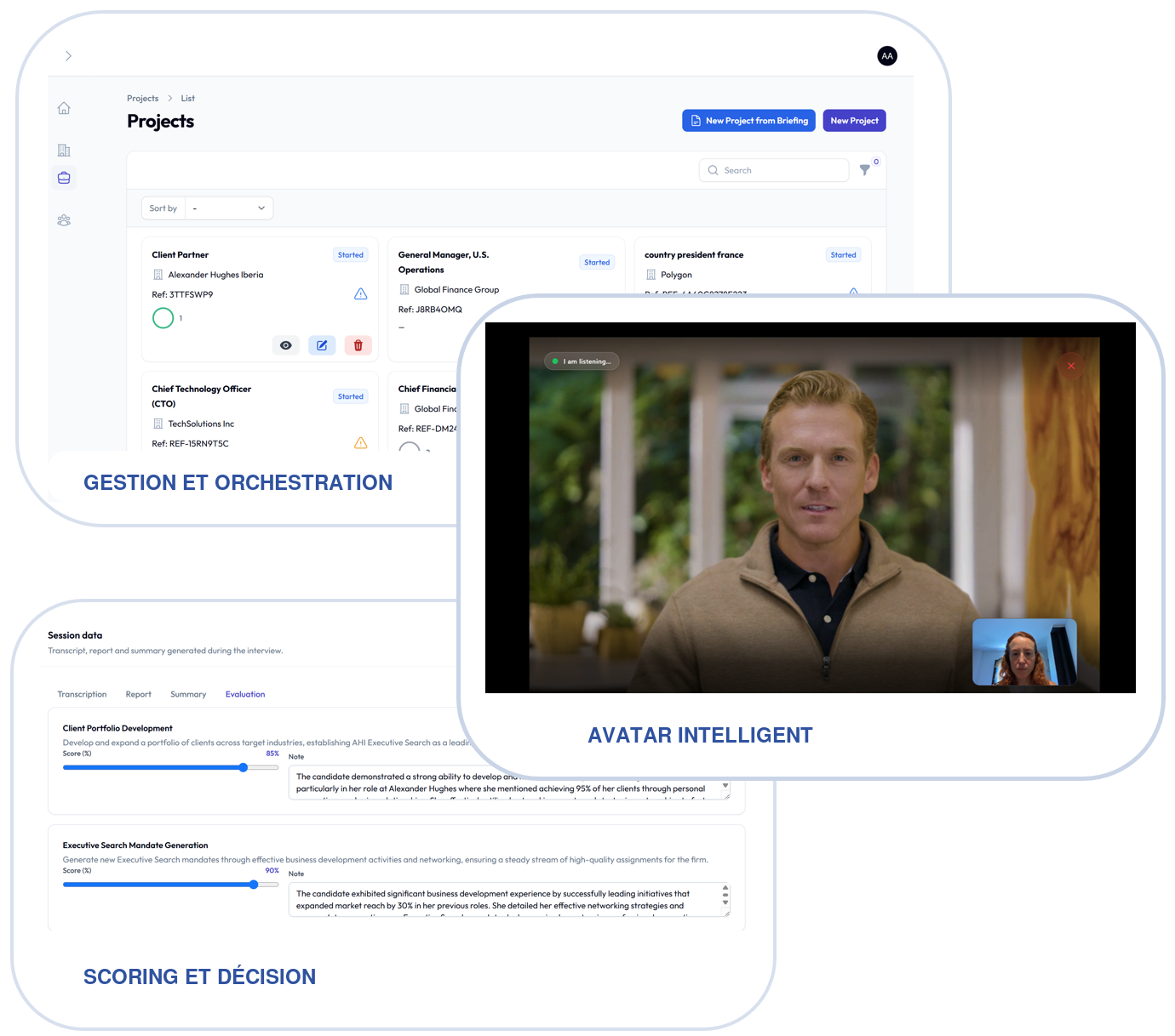 Interfaces Avalyntia de gestion, avatar intelligent et scoring